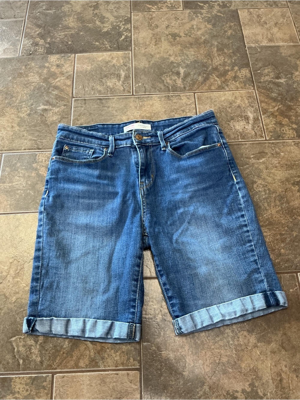 Signature by Levi Strauss Medium Blue Rolled Hem Denim Shorts